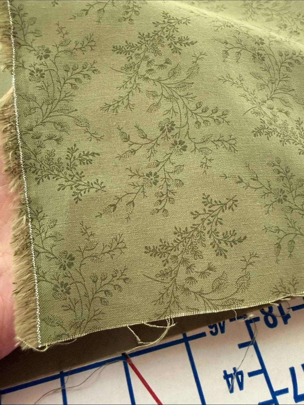 3 Yds Sage Green Tonal Floral Cotton Fabric 18” Wide Botanical Quilting - Picture 3 of 12